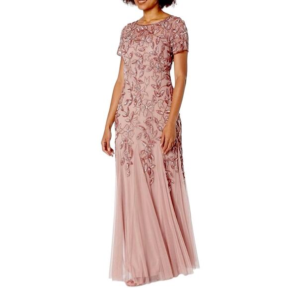 Adrianna Papell New Gown Beaded Sequin Godet Pleats Blush Pink Women’s Size 20 - Picture 1 of 15